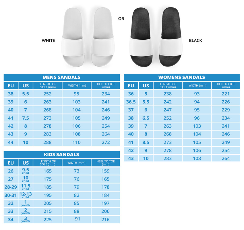 BMW Slide Sandals Sizing Chart