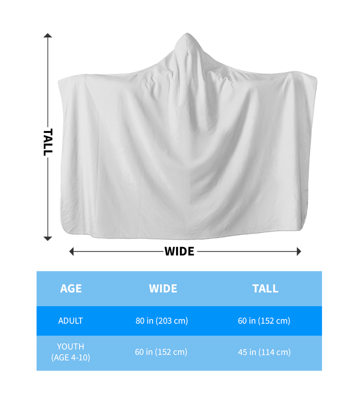 Corvette Hooded Blanket size chart