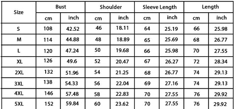 Chevy Leather Jackets sizing chart